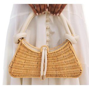 Cult Gaia Rhea Knotted Rattan Shoulder Bag in Natural Womens Clutch handbag